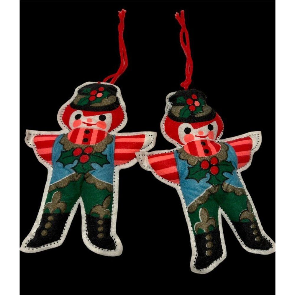 2 Vintage GINGERBREAD Man Handmade French Fleur De Lis Christmas Ornament